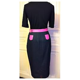 Dolce & Gabbana-DOLCE & GABBANA PENCIL SKIRT SKIRT WITH INSERTS AND LEATHER BELT T 34/36/38-Navy blue