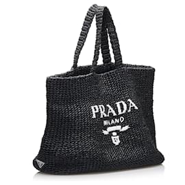 Prada-Bolso tote negro de rafia con logotipo de Prada-Negro