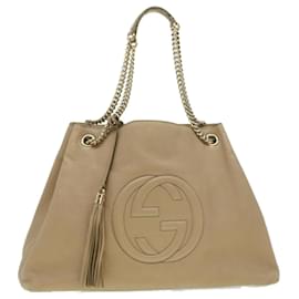 Gucci-GUCCI Chain Soho Shoulder Bag Leather Beige 310306 Auth am3948-Beige