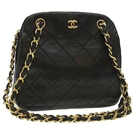 Chanel-CHANEL Matelasse Clasp Chain Shoulder Bag Lamb Skin Black CC Auth kk164-Black