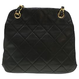 Chanel-CHANEL Matelasse fermoir chaîne sac à bandoulière peau d'agneau noir CC Auth kk164-Noir