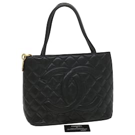 Chanel-CHANEL Tote Bag Caviar Skin Reproduction Black CC Auth am3956-Black