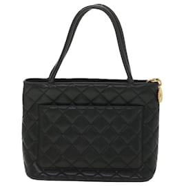 Chanel-CHANEL Tote Bag Caviar Skin Reproduction Black CC Auth am3956-Black