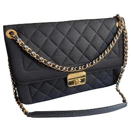 Chanel Black Cloth Handbag Black