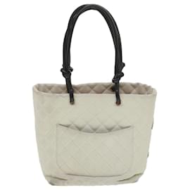 Chanel-CHANEL Cambon Line Tote Bag Pelle di agnello Bianco CC Auth am3907-Bianco