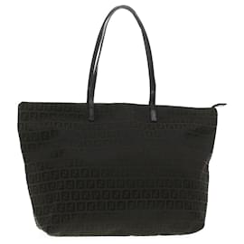Fendi-FENDI Zucchino Canvas Tote Bag Dark Brown Auth am3762-Dark brown
