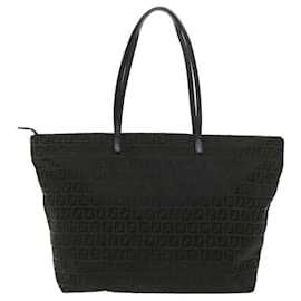 Fendi-FENDI Zucchino Canvas Tote Bag Dark Brown Auth am3762-Dark brown