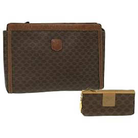 Céline-CELINE Macadam Canvas Coin Purse Clutch Bag PVC Leather 2Set Brown Auth kk159-Brown