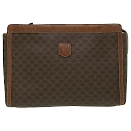 Céline-CELINE Macadam Canvas Coin Purse Clutch Bag PVC Leather 2Set Brown Auth kk159-Brown