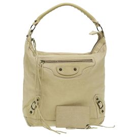 BALENCIAGA Classic Day Shoulder Bag Couro Bege Auth am3941 Bege