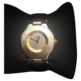 Cartier Must de Cartier Uhr schwarzes Leder Schwarz