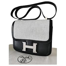 Hermès-HERMÈS Limited Edition Konstanz 24 Bi-Material-Schwarz,Beige
