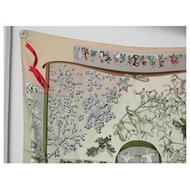 Hermès-HERMES NEIGE D'ANTAN CATY LATHAM SQUARE SCARF 90 IN SILK BEIGE SILK SCARF-Beige