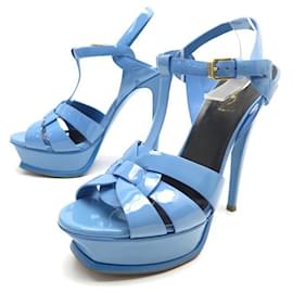 Yves Saint Laurent-SANDALIAS TRIBUTO YVES SAINT LAURENT 315487 cuero azul 38 Zapatillas-Azul