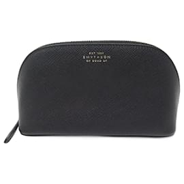 Smythson-NEW SMYTHSON PANAMA COSMETIC POUCH IN BLACK GRAINED LEATHER COSMETIC POUCH-Black