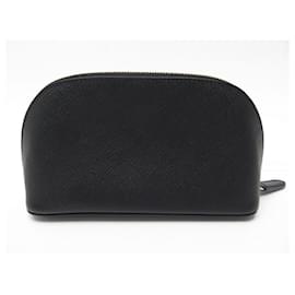 Smythson-NEW SMYTHSON PANAMA COSMETIC POUCH IN BLACK GRAINED LEATHER COSMETIC POUCH-Black