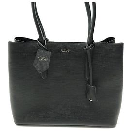 NEW SMYTHSON CABAS BUSINESS PANAMA HANDBAG GRAINED LEATHER LEATHER HANDBAG Black