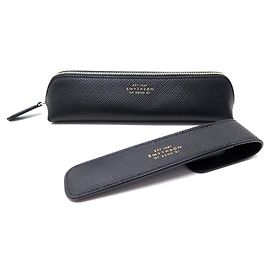 NEU SMYTHSON STIFTETUI + FEDERTASCHE STIFTETUI AUS GENARBTEM LEDER Schwarz