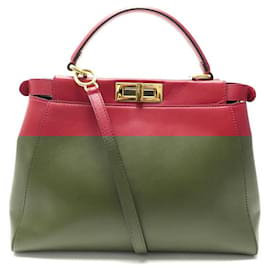Fendi-NEUF SAC A MAIN FENDI PEEKABOO MEDIUM 8BN226 EN CUIR ROUGE BANDOULIERE BAG-Rouge