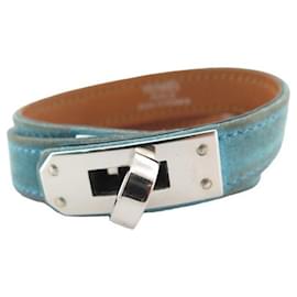 Hermès-Hermès Kelly lined lap bracelet 16CM DOBLIS BLUE CALF LEATHER BANGLE-Blue