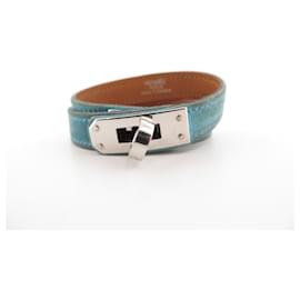 Hermès-Hermès Kelly lined lap bracelet 16CM DOBLIS BLUE CALF LEATHER BANGLE-Blue