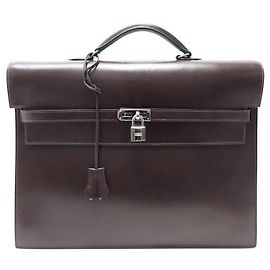 Hermès HERMES KELLY DEPECHES BAG 38 LEATHER BOX BROWN BRIEFCASE SELLIER BRIEFCASE Brown