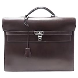Hermès-HERMES KELLY DEPECHES BAG 38 LEATHER BOX BROWN BRIEFCASE SELLIER BRIEFCASE-Brown