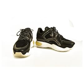Fendi-Fendi Sheer Panels Chunky Black Sneakers Mesh, Leather, PVC and Rubber Trainers size 38-Black