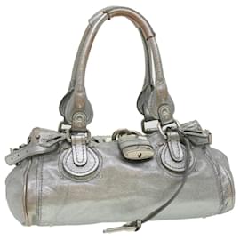 Chloé-Chloe Paddington Hand Bag Leather Silver 01-06-53 auth 37625-Silvery