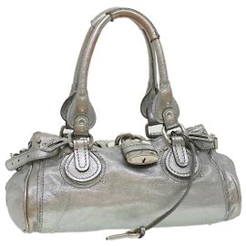 Chloé Chloe Paddington Handtasche Leder Silber 01-06-53 Auth 37625 Silber