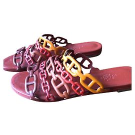 Autre Marque Hermes Thalassa sandals orange leather Orange