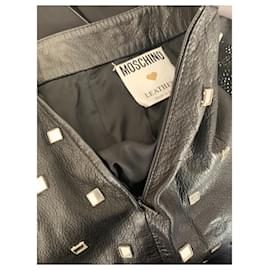 Moschino-Veste en cuir avec des plaques de miroirs incrustés zéro défauts-Noir