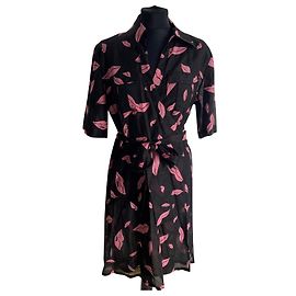 Vestido Diane Von Furstenberg Negro y Rosa Seda Algodón Negro Rosa