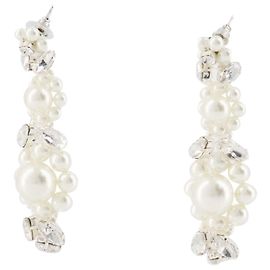 Long Daisy Leaf Clyster  Earring - Simone Rocha - Clear - Strass White