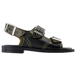Western Sandals - Ganni - Black/Yellow - Leather Black