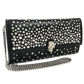 Alexander Mcqueen-Studded Leather Wallet on Chain-Black