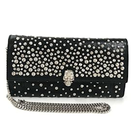 Alexander Mcqueen-Studded Leather Wallet on Chain-Black