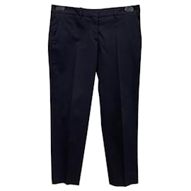 Miu Miu-Textured cotton trousers-Navy blue