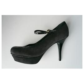 Yves Saint Laurent-YVES SAINT LAURENT RIVE GAUCHE Trib Top black suede wedge heels T40 IT-Black