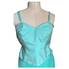 Renato Nucci-lace-up bodice + silk skirt and aqua green silk muslin-Light green