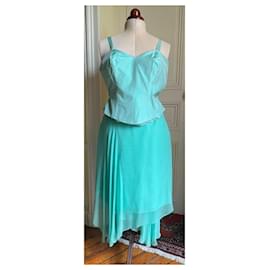 Renato Nucci-lace-up bodice + silk skirt and aqua green silk muslin-Light green