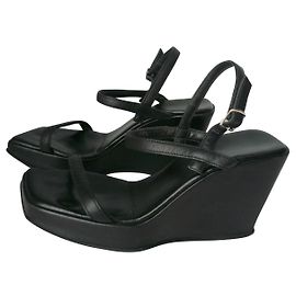 SERGIO ROSSI Wedge leather sandals T40 IT GOOD CONDITION Black