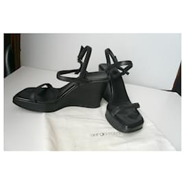 Sergio Rossi-SERGIO ROSSI Wedge leather sandals T40 IT GOOD CONDITION-Black