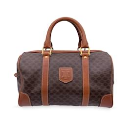 Céline-Vintage Brown Macadam Canvas Handbag Boston Bag-Brown