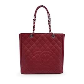 Chanel-Red Quilted Caviar Leather PST Petite Shopping Tote Bag-Red