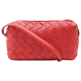 Bottega Veneta-Bottega Veneta Mini Intrecciato Crossbody Bag in Crimson Red Leather-Red