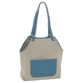 Hermès-HERMES Jardinie Tote Bag Canvas Blue Beige Auth bs4358-Blue,Beige