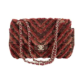 Chanel-Sac à rabat en tweed rouge Chanel-Rouge