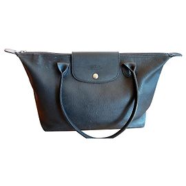 Longchamp Pliage Leather Handbag Black Black