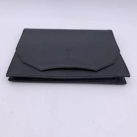 Yves Saint Laurent-Vintage Black Leather YSL Logo Handbag Clutch-Black